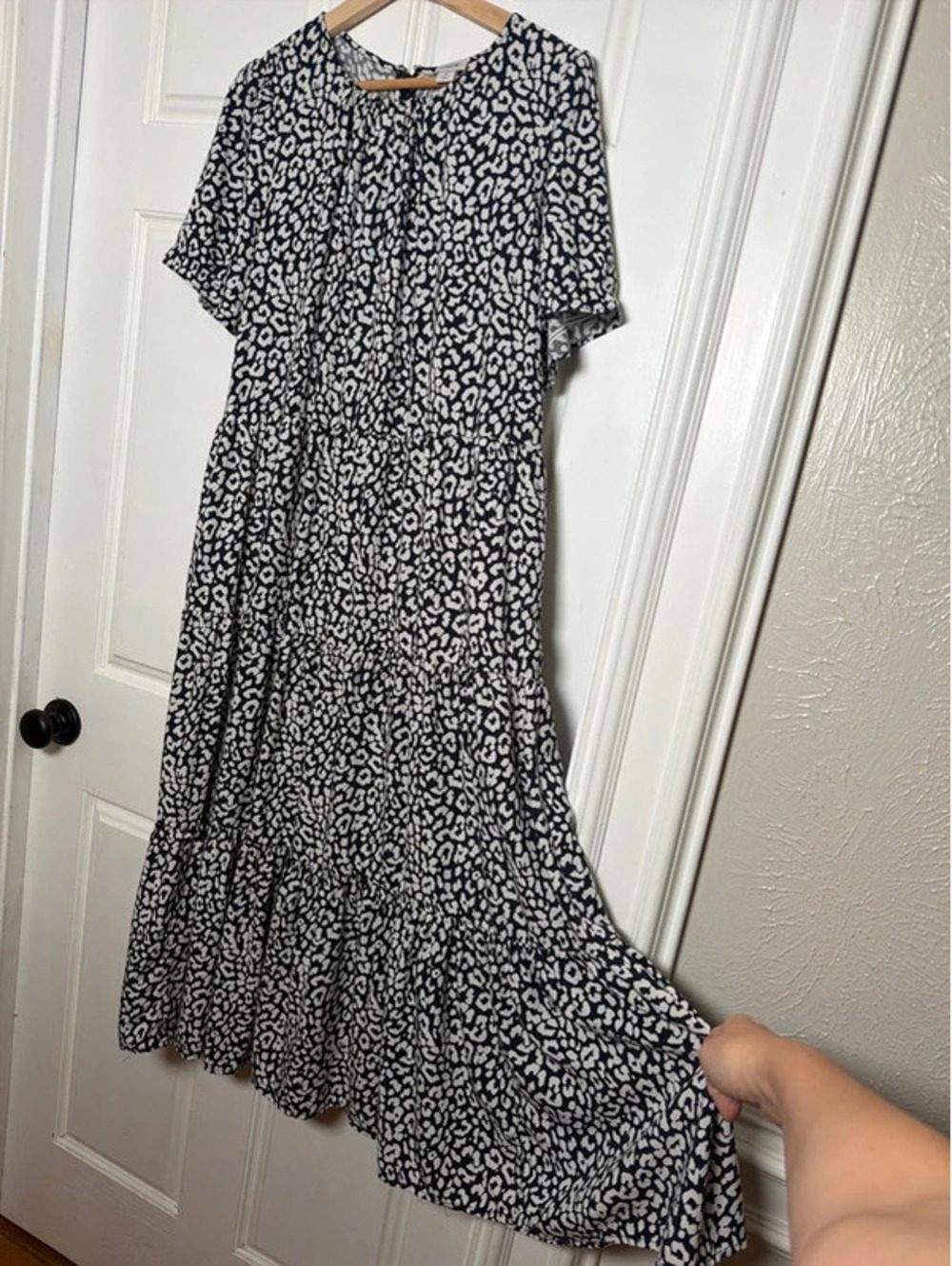 Cheetah Leopard Navy Maxi Tiered Dress XL